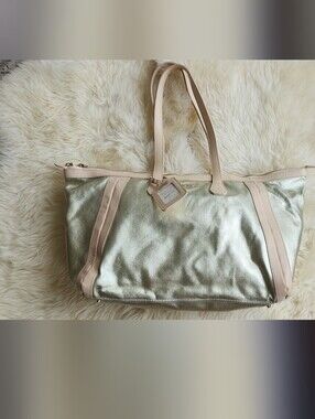 Rpvimoss Gold Metallic Tote with Cream Trim